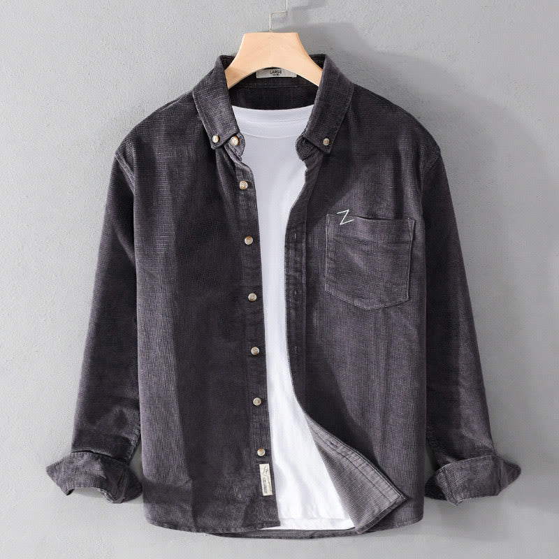 Chaqueta informal de pana con estampado de Buddha Stones, de algodón, de manga larga y color liso, para hombre, con bolsillos - Gris oscuro - US/UK/AU44, EU54 (4XL) - image 0