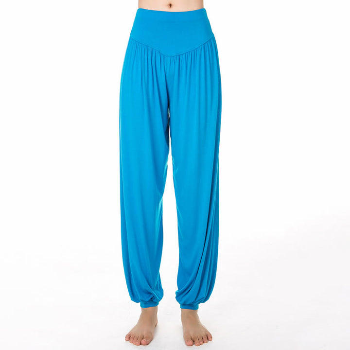 Pantalones de harén de danza de yoga modales sueltos de color liso con Buddha Stones - Azul cielo profundo - US12, UK/AU16, EU44 (3XL) - image 19