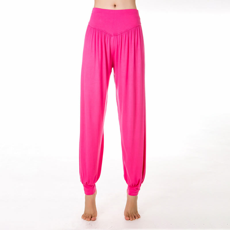 Pantalones de harén de danza de yoga modales sueltos de color liso con Buddha Stones - Rosa intenso - US12, UK/AU16, EU44 (3XL) - image 23