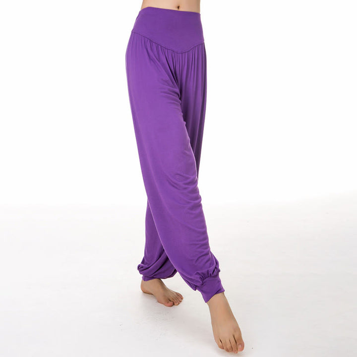 Pantalones de harén de danza de yoga modales sueltos de color liso con Buddha Stones - Orquídea mediana - US12, UK/AU16, EU44 (3XL) - image 24