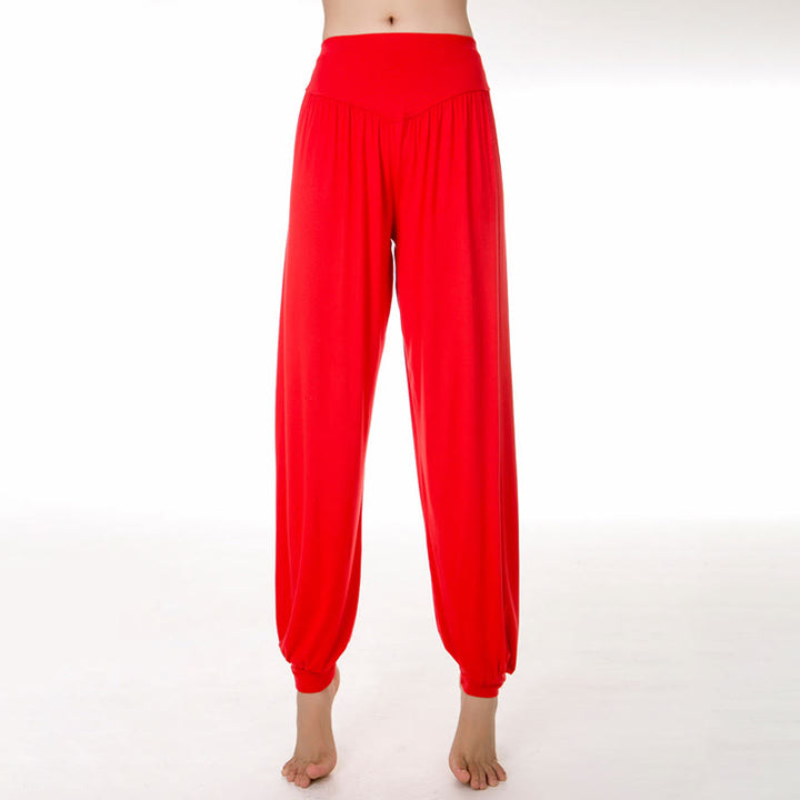 Pantalones de harén de danza de yoga modales sueltos de color liso con Buddha Stones - Rojo - US12, UK/AU16, EU44 (3XL) - image 26