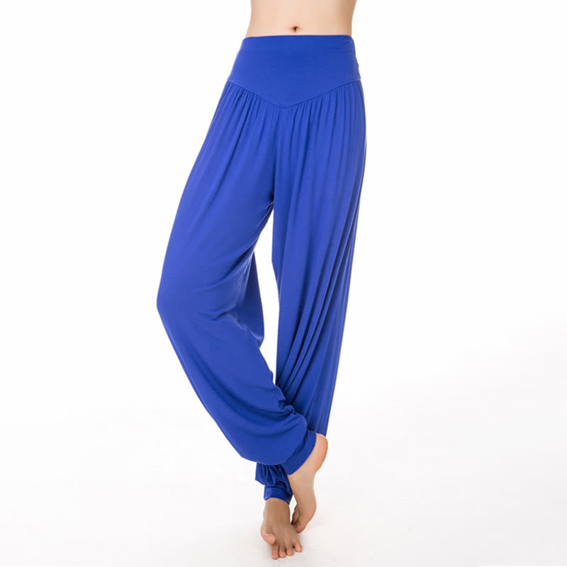 Pantalones de harén de danza de yoga modales sueltos de color liso con Buddha Stones - Azul real - US12, UK/AU16, EU44 (3XL) - image 27