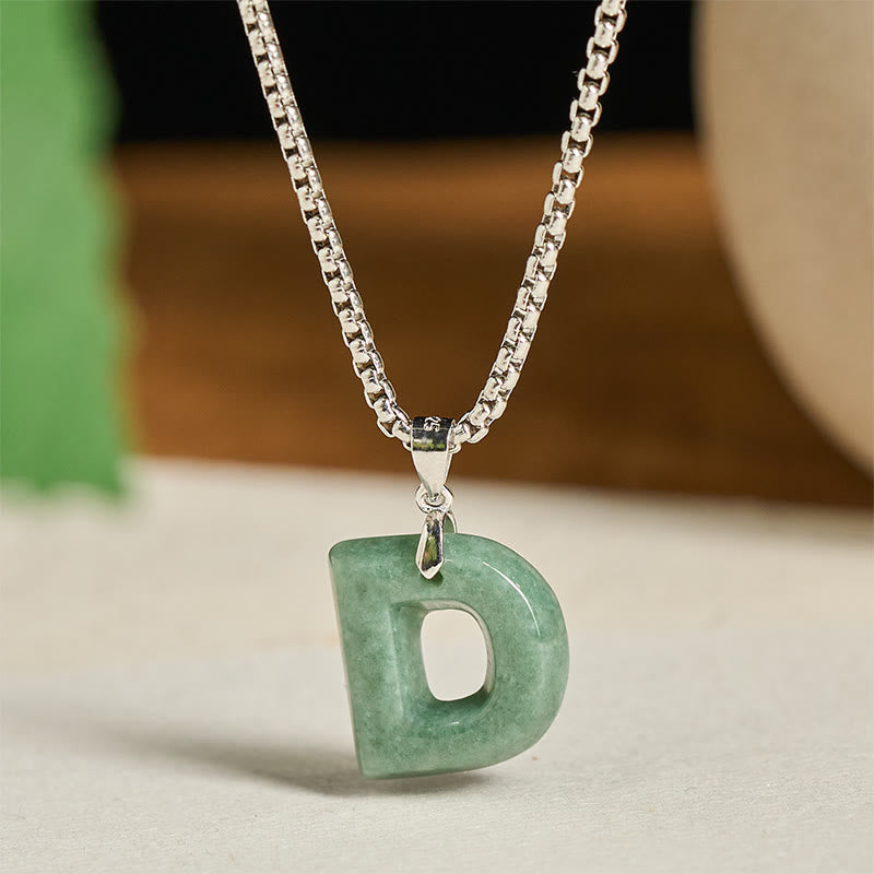 Collar con colgante de prosperidad de cadena ancha de acero de titanio y jade con letras AZ naturales de Buddha Stones - D - image 11
