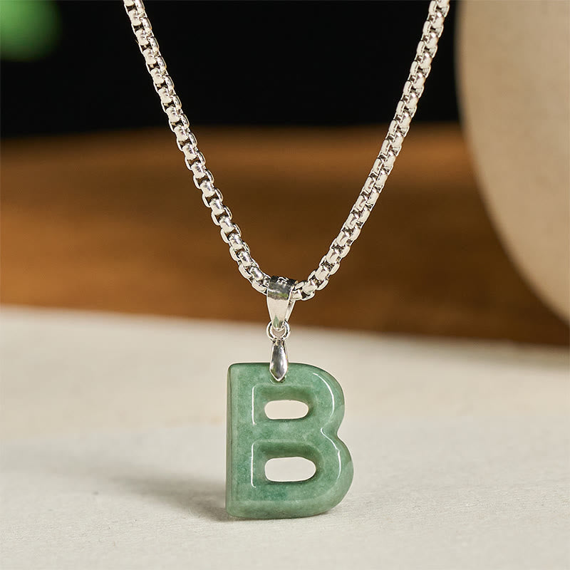 Collar con colgante de prosperidad de cadena ancha de acero de titanio y jade con letras AZ naturales de Buddha Stones - B - image 7