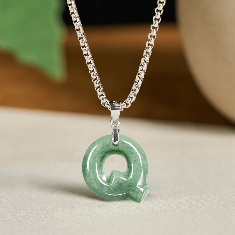 Collar con colgante de prosperidad de cadena ancha de acero de titanio y jade con letras AZ naturales de Buddha Stones - Q - image 25