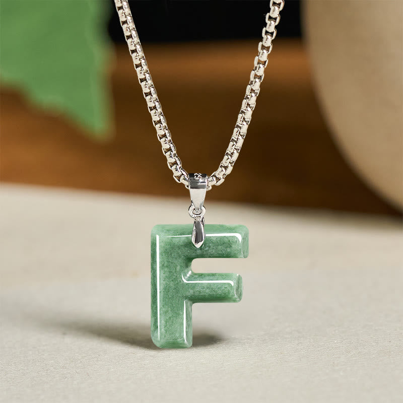 Collar con colgante de prosperidad de cadena ancha de acero de titanio y jade con letras AZ naturales de Buddha Stones - F - image 14