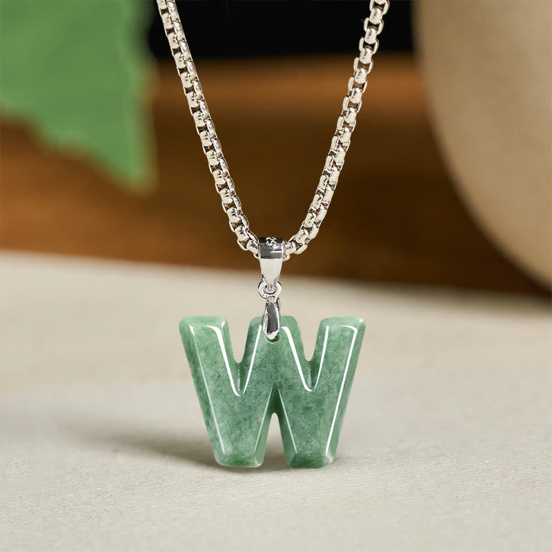 Collar con colgante de prosperidad de cadena ancha de acero de titanio y jade con letras AZ naturales de Buddha Stones - W - image 31
