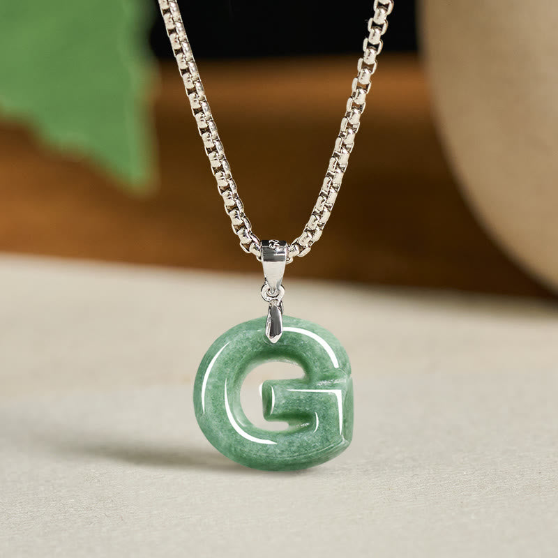 Collar con colgante de prosperidad de cadena ancha de acero de titanio y jade con letras AZ naturales de Buddha Stones - GRAMO - image 15