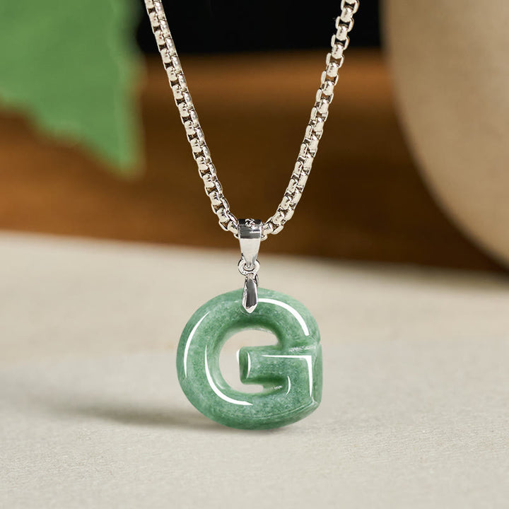 Collar con colgante de prosperidad de cadena ancha de acero de titanio y jade con letras AZ naturales de Buddha Stones - GRAMO - image 15