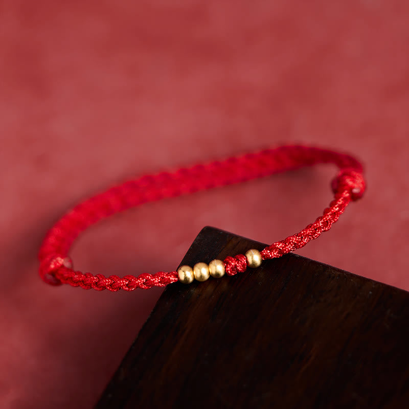 Pulsera ajustable con cuentas de oro y Buddha Stones en plata de ley 925 con hilo rojo. - image 2