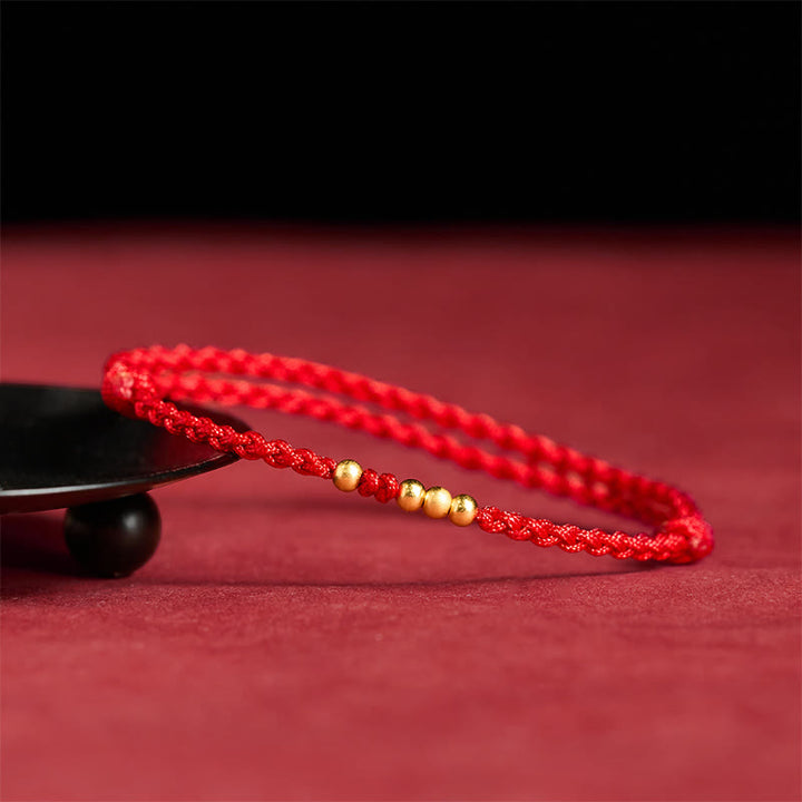 Pulsera ajustable con cuentas de oro y Buddha Stones en plata de ley 925 con hilo rojo. - image 1