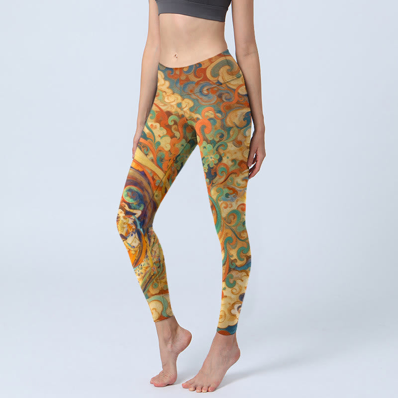 Leggings de yoga para mujer con estampado de nubes de hadas y Buddha Stones - Oro - US18，UK/AU22，EU50 (4XL) - image 0