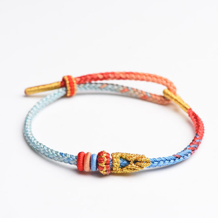 Pulsera hecha a mano con Buddha Stones, cuerda colorida, ocho hilos, nudo de paz, suerte - Azul cielo y rojo (circunferencia de muñeca 14-19 cm) - image 11