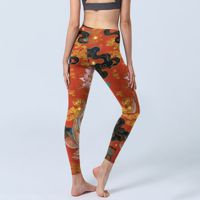 Leggings de yoga para mujer con estampado de Buddha Stones koi, nubes de loto - image 4