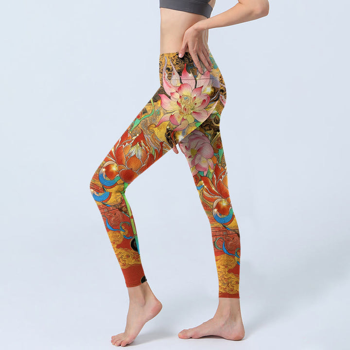 Leggings de yoga para mujer con estampado de Buddha Stones koi, nubes de loto - image 2