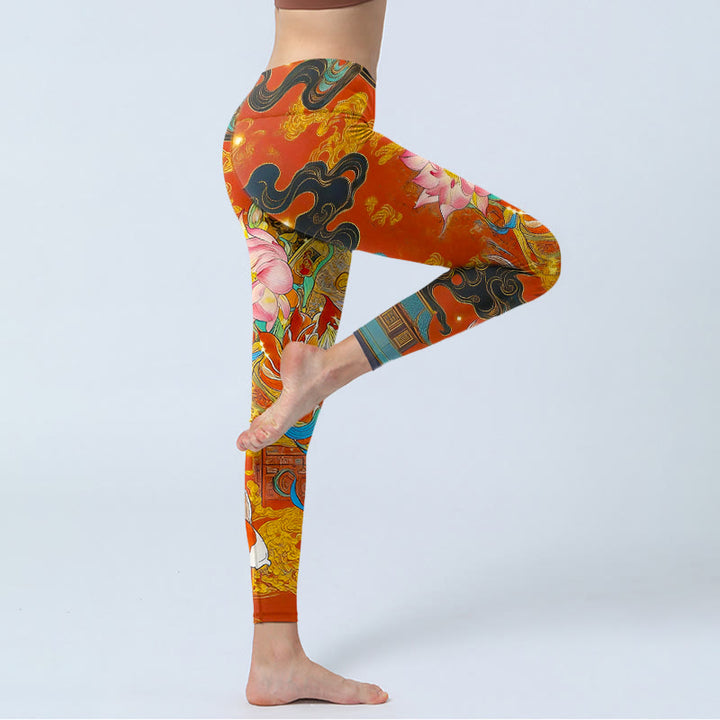 Leggings de yoga para mujer con estampado de Buddha Stones koi, nubes de loto - image 3