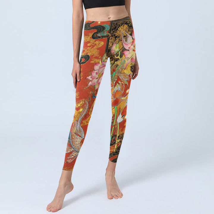 Leggings de yoga para mujer con estampado de Buddha Stones koi, nubes de loto - image 5