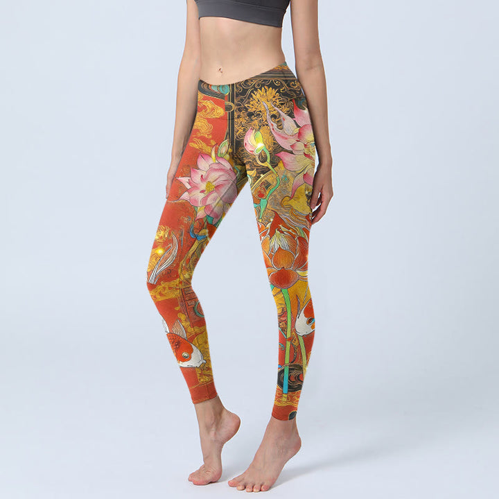 Leggings de yoga para mujer con estampado de Buddha Stones koi, nubes de loto - Tomate - US18，UK/AU22，EU50 (4XL) - image 0