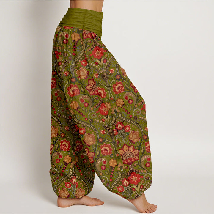 Pantalones Buddha Stones de algodón con estampado de hojas y flores de colores para mujer, cintura elástica - image 7