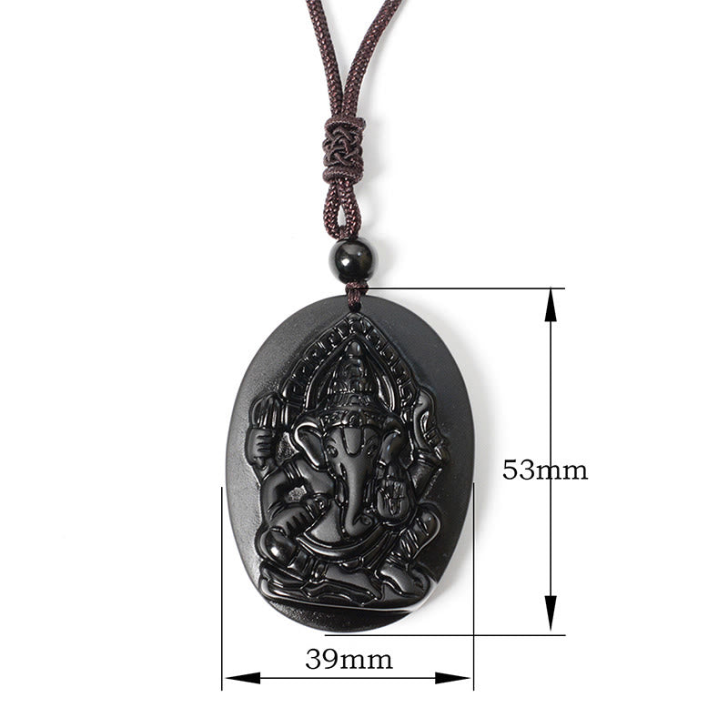 Collar con colgante de obsidiana negra natural con diseño de elefante Ganesh y Buddha Stones. - image 9