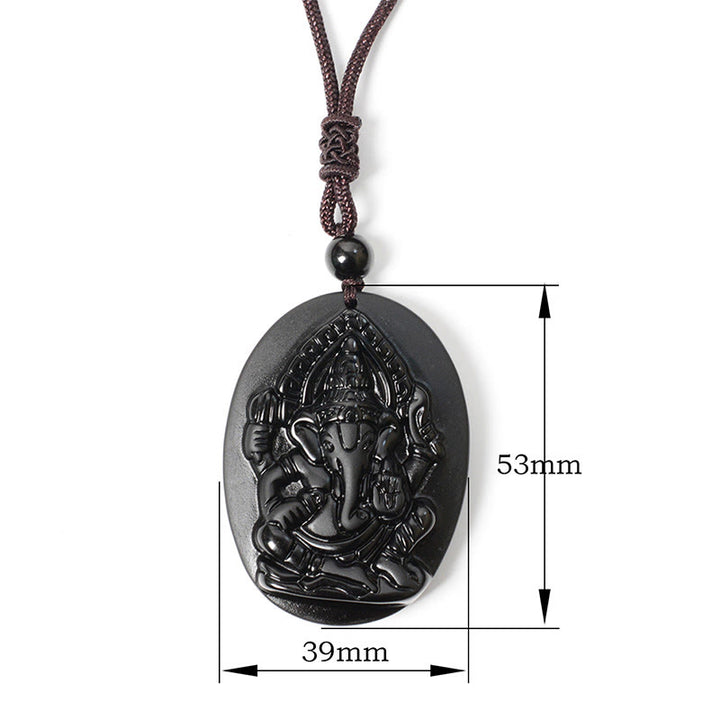 Collar con colgante de obsidiana negra natural con diseño de elefante Ganesh y Buddha Stones. - image 9