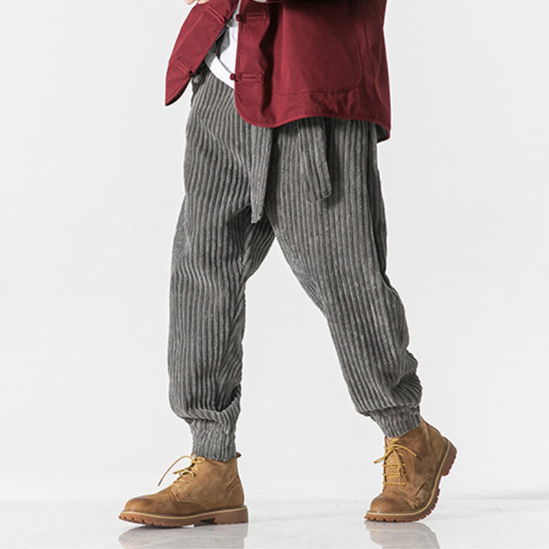Pantalones de pana hasta el tobillo para hombre, de color liso, con bolsillos, de Buddha Stones Winter - image 9