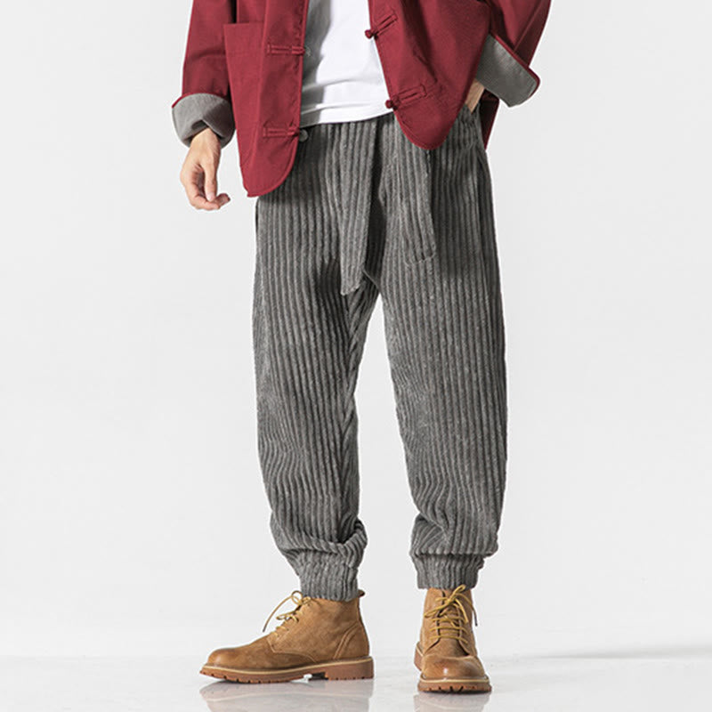 Pantalones de pana hasta el tobillo para hombre, de color liso, con bolsillos, de Buddha Stones Winter - image 6
