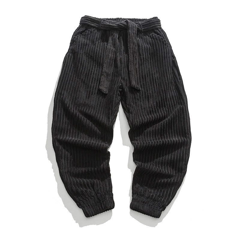 Pantalones de pana hasta el tobillo para hombre, de color liso, con bolsillos, de Buddha Stones Winter - Negro - US/UK/AU46, EU56 (5XL) - image 15