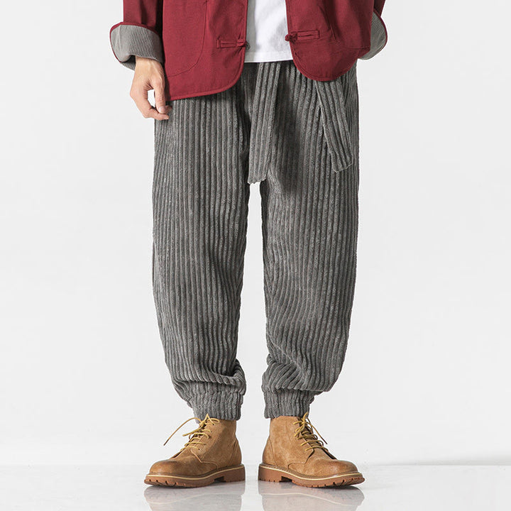 Pantalones de pana hasta el tobillo para hombre, de color liso, con bolsillos, de Buddha Stones Winter - image 0