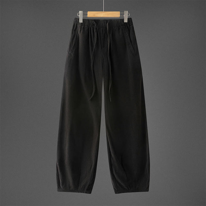 Pantalones de pana con cintura elástica y cordón ajustable para hombre de Buddha Stones, con bolsillos, para invierno - Negro - US/UK/AU46, EU56 (5XL) - image 8