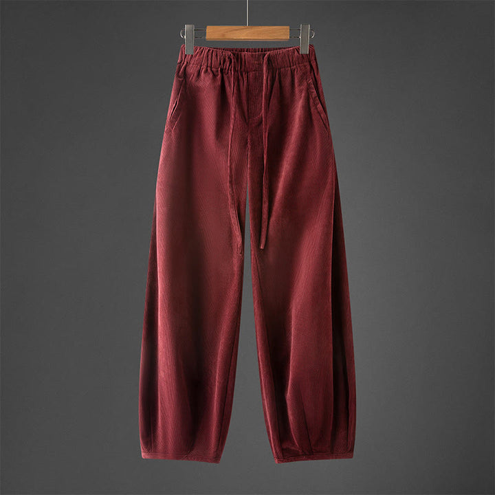 Pantalones de pana con cintura elástica y cordón ajustable para hombre de Buddha Stones, con bolsillos, para invierno - Rojo oscuro - US/UK/AU46, EU56 (5XL) - image 10