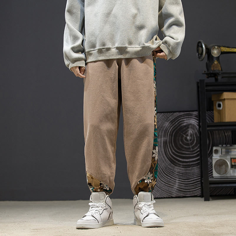 Pantalones de algodón con estampado floral bordado de Buddha Stones Spring para hombre con bolsillos - image 16