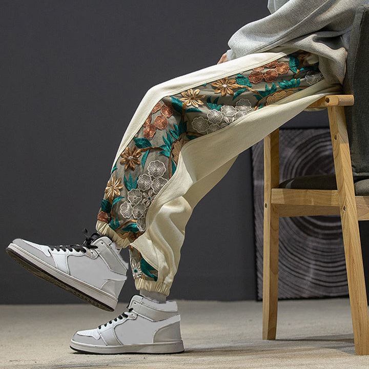 Pantalones de algodón con estampado floral bordado de Buddha Stones Spring para hombre con bolsillos - image 23