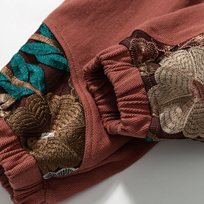 Pantalones de algodón con estampado floral bordado de Buddha Stones Spring para hombre con bolsillos - image 11