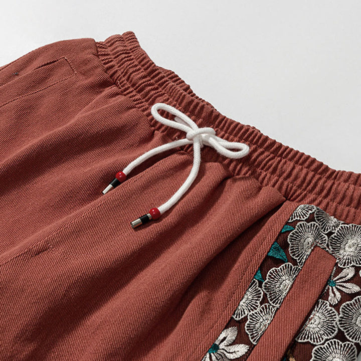 Pantalones de algodón con estampado floral bordado de Buddha Stones Spring para hombre con bolsillos - image 9