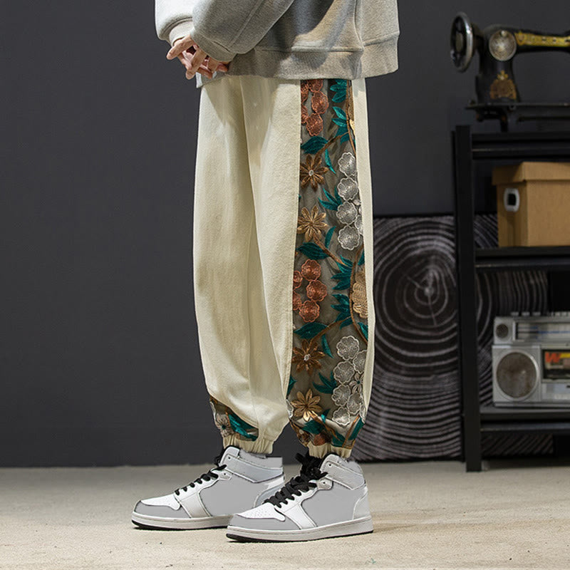 Pantalones de algodón con estampado floral bordado de Buddha Stones Spring para hombre con bolsillos - image 22