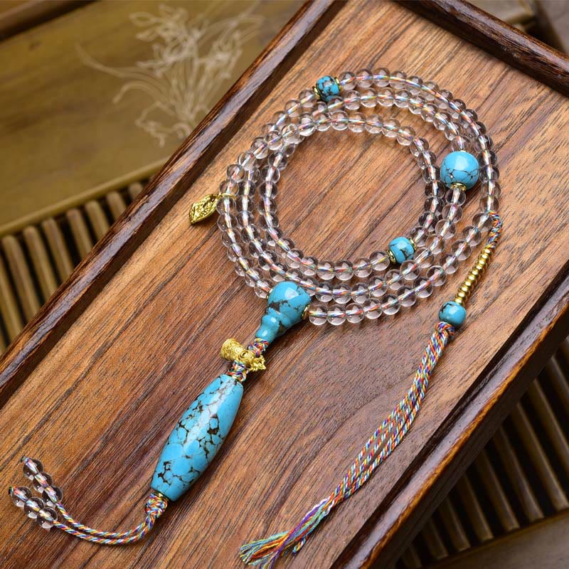 Buddha Stones 108 cuentas Liuli cristal Dzi cuentas ágata bendiciones borla Mala - Imitación turquesa - 6 mm - image 12