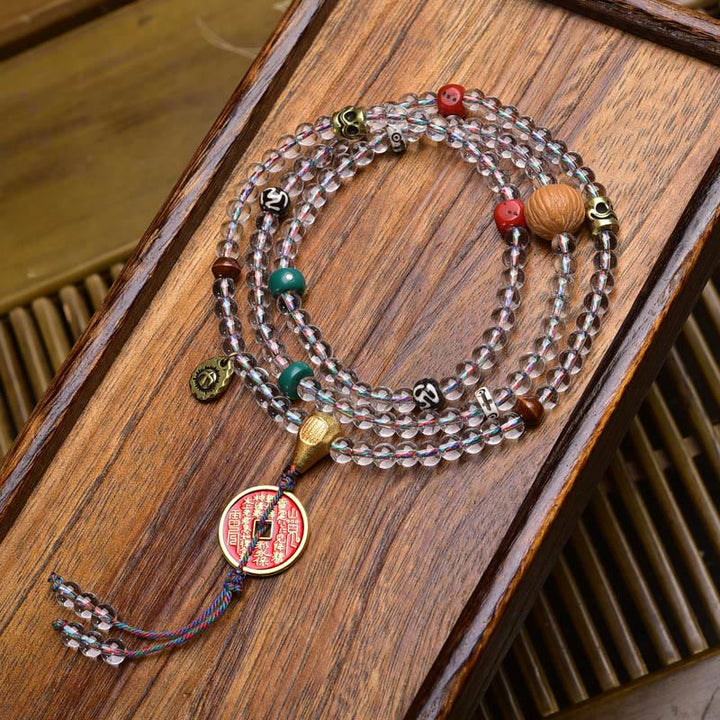 Buddha Stones 108 cuentas Liuli cristal Dzi cuentas ágata bendiciones borla Mala - Los fantasmas de la montaña gastan dinero - 6 mm - image 16