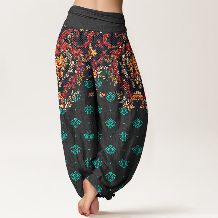 Pantalones harén de algodón con estampado simétrico de hojas y Buddha Stones para mujer, con cintura elástica - image 6