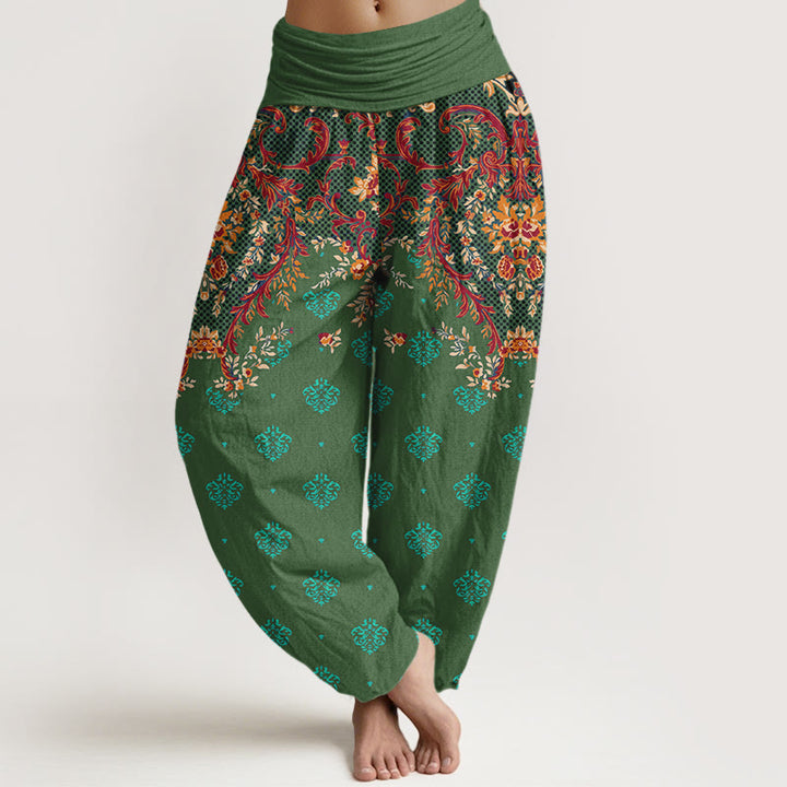 Pantalones harén de algodón con estampado simétrico de hojas y Buddha Stones para mujer, con cintura elástica - Verde - US16，UK/AU20，EU48 (3XL) - image 8