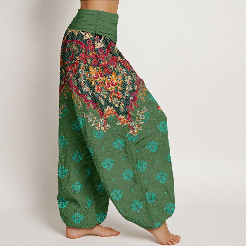 Pantalones harén de algodón con estampado simétrico de hojas y Buddha Stones para mujer, con cintura elástica - image 10