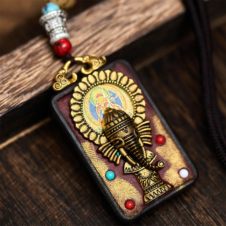 Collar con colgante de paz de madera de ébano con elefante Ganesh Ganpati tibetano y Buddha Stones - Estilo B - image 10