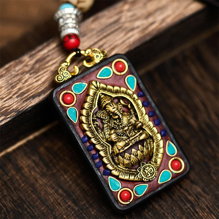 Collar con colgante de paz de madera de ébano con elefante Ganesh Ganpati tibetano y Buddha Stones - Estilo D - image 24