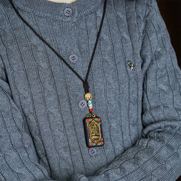 Collar con colgante de paz de madera de ébano con elefante Ganesh Ganpati tibetano y Buddha Stones - image 30