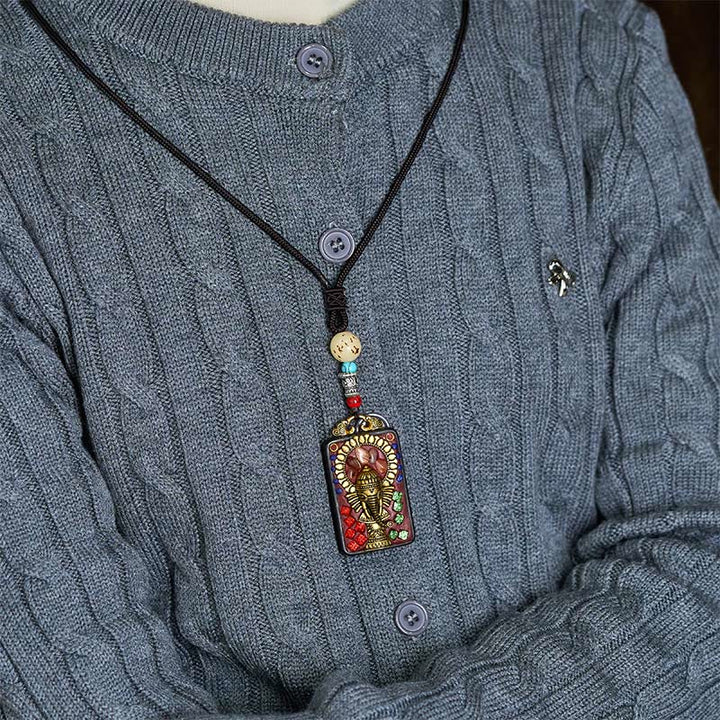 Collar con colgante de paz de madera de ébano con elefante Ganesh Ganpati tibetano y Buddha Stones - image 23