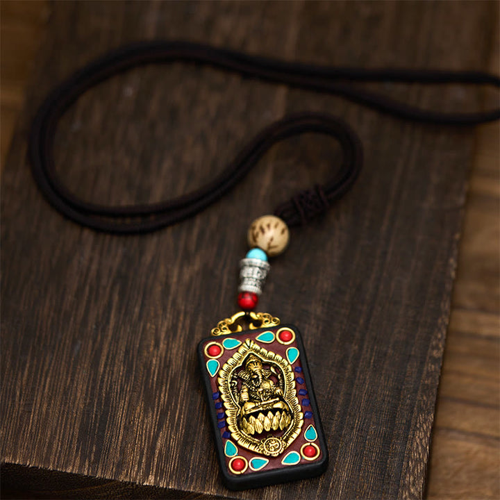 Collar con colgante de paz de madera de ébano con elefante Ganesh Ganpati tibetano y Buddha Stones - image 29