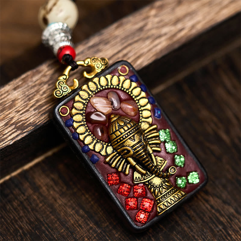 Collar con colgante de paz de madera de ébano con elefante Ganesh Ganpati tibetano y Buddha Stones - Estilo C - image 17