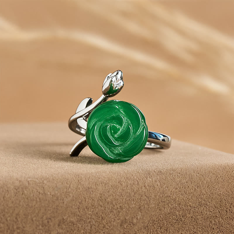 Anillo de equilibrio ajustable de plata bañada en cobre con jaspe verde rosa y Buddha Stones - image 1