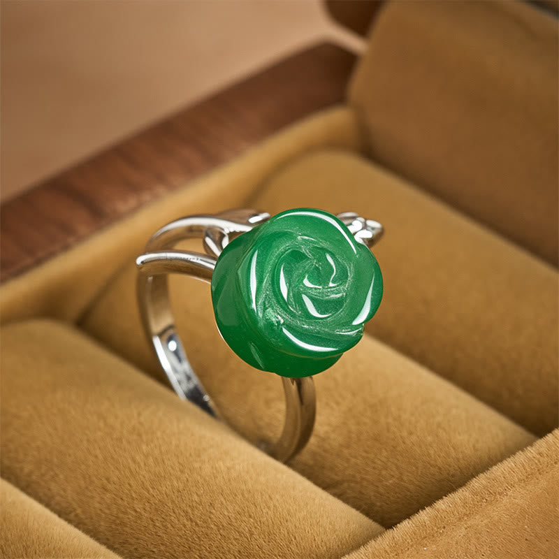 Anillo de equilibrio ajustable de plata bañada en cobre con jaspe verde rosa y Buddha Stones - Jaspe verde (ajustable) - image 0