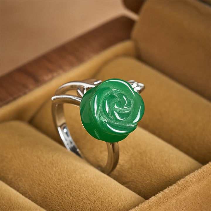 Anillo de equilibrio ajustable de plata bañada en cobre con jaspe verde rosa y Buddha Stones - Jaspe verde (ajustable) - image 0